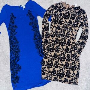 Windsor Blue and Tan Dresses with Black Floral Patterns